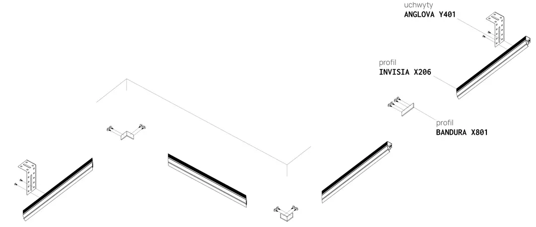 Profil INVISIA X206, schemă de montaj