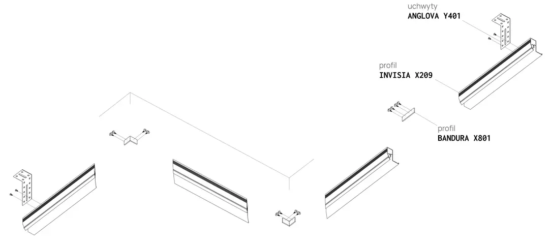 Profil INVISIA X209, schemă de montaj