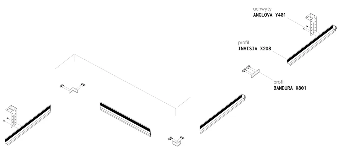 Profil INVISIA X208, schemă de montaj