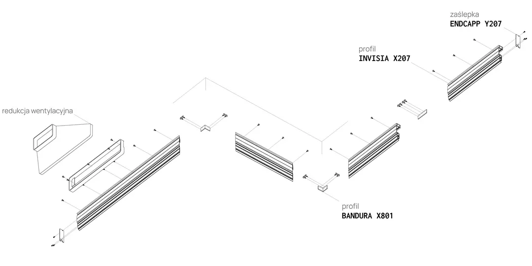 Profil INVISIA X207, schemă de montaj