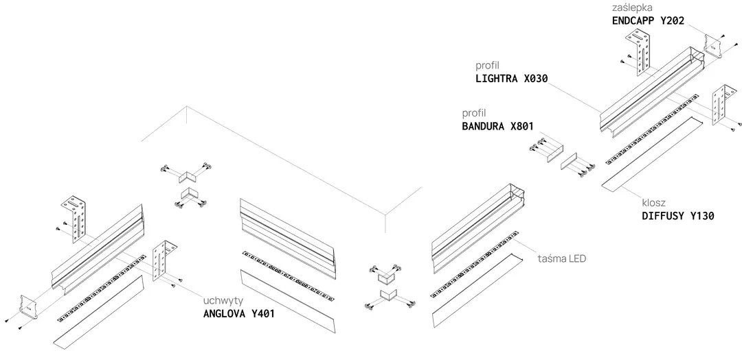 Profil LIGHTRA X030, schemă de montaj