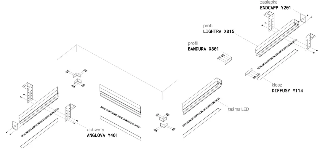 Profil LIGHTRA X015, schemă de montaj