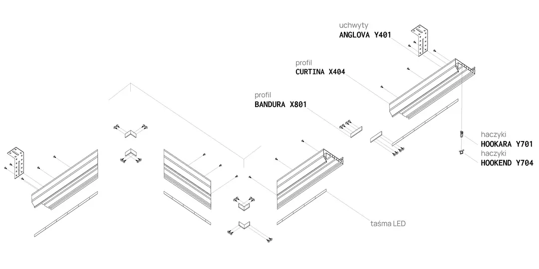 Profil CURTINA X404, schemă de montaj