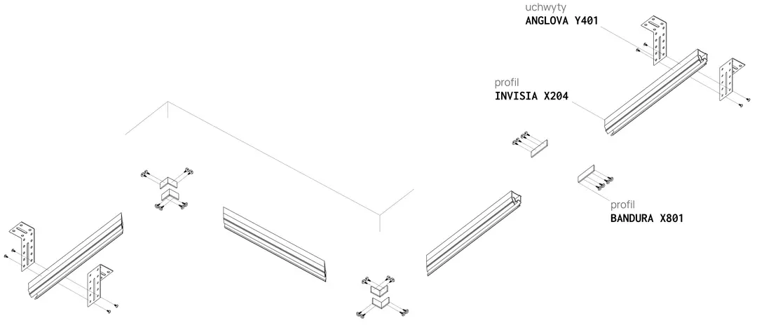 Profil INVISIA X204, schemă de montaj