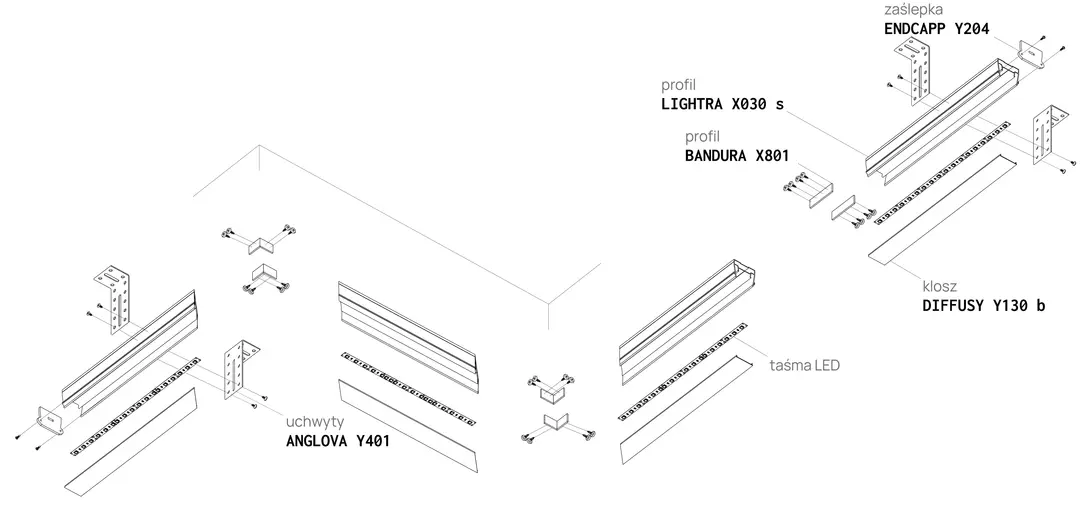 Profil LIGHTRA X030 S, schemă de montaj