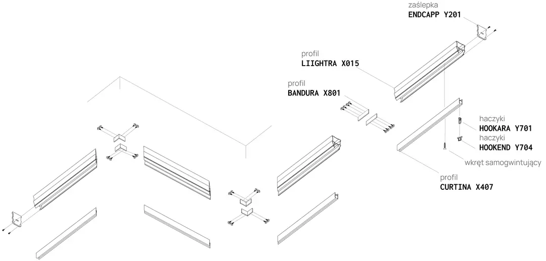 Profil CURTINA X407, schemă de montaj